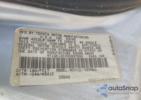 1995 Toyota Camry Le из США, поврежденный, VIN 4T1GK12E0SU097893